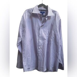 EGARA Plaid Men's No Iron Dress Shirt Size 17-17/2  Modern Fit Button Down EUC